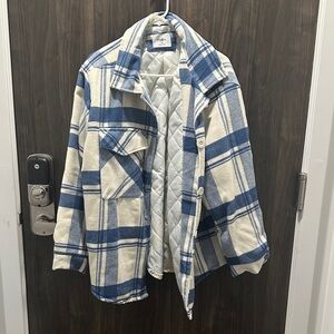 Rue21 Blue and White Plaid Bomber Jacket